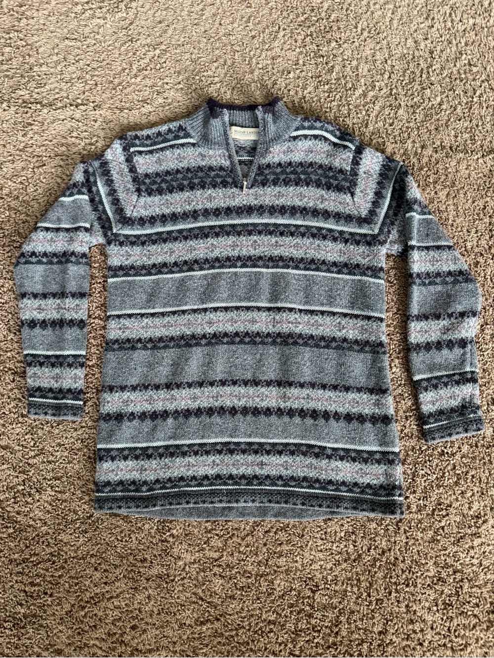 VTG Marsh Landing Men's Gray Patterned Zip-Neck Sweater